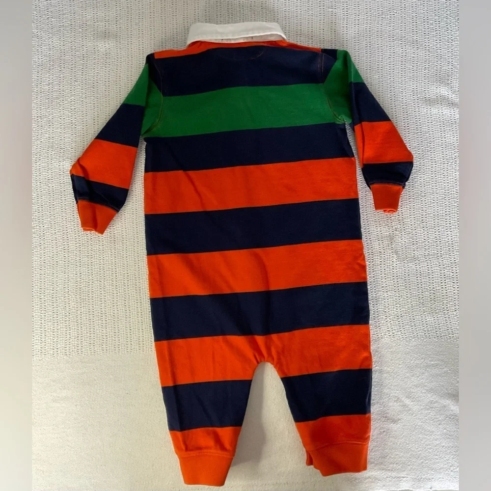 Ralph Lauren Green and Orange Bodysuit with Rugby Stripes